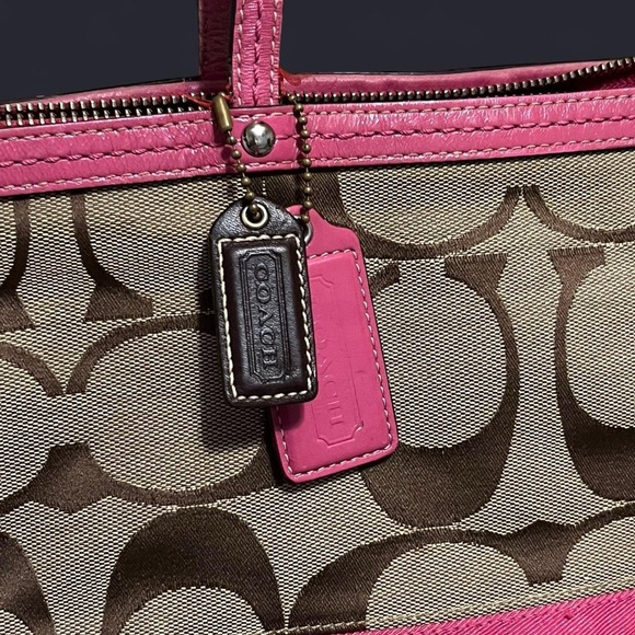Coach Pink and Tan Signature Tote - Picture 7 of 10